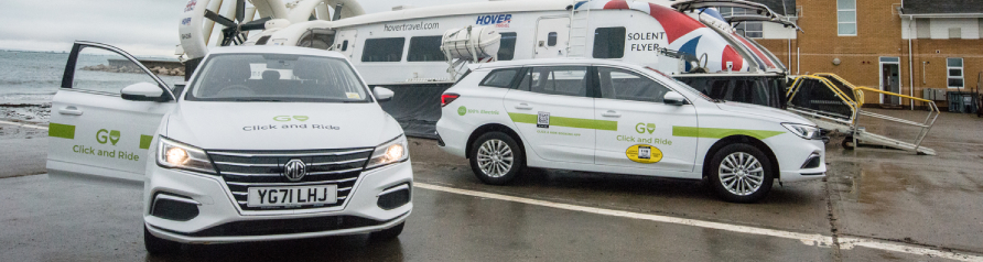 Taxis infront of hovercraft