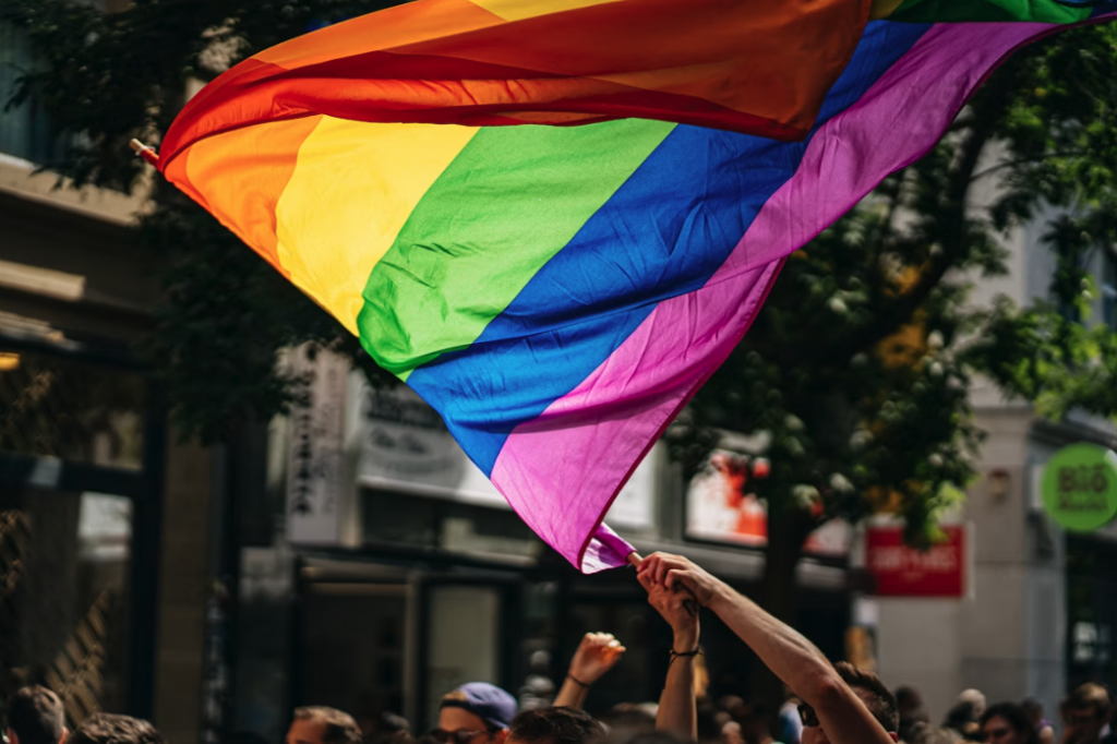 pride flag in a street